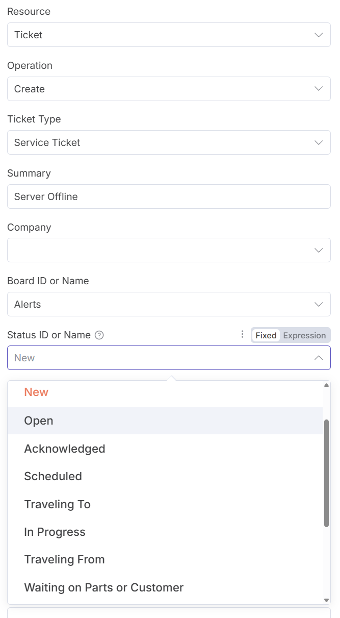 Create Ticket Screenshot